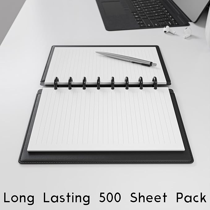 Discbound Half-Letter Size Lined Paper Refill, 500 Sheets (1,000 Pages), 5.5 in. x 8.5 in., 100 GSM, Junior Size 8 Disc Notebooks