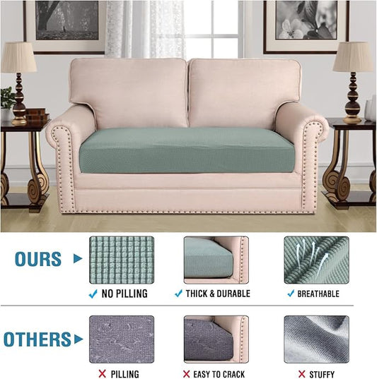 H.VERSAILTEX Super Stretch Individual Seat Cushion Covers Sofa Covers Couch Cushion Covers Slipcover Sets Thick Jacquard Textured Twill Fabric (1 Piece Loveseat Cushion Cover, Sage)
