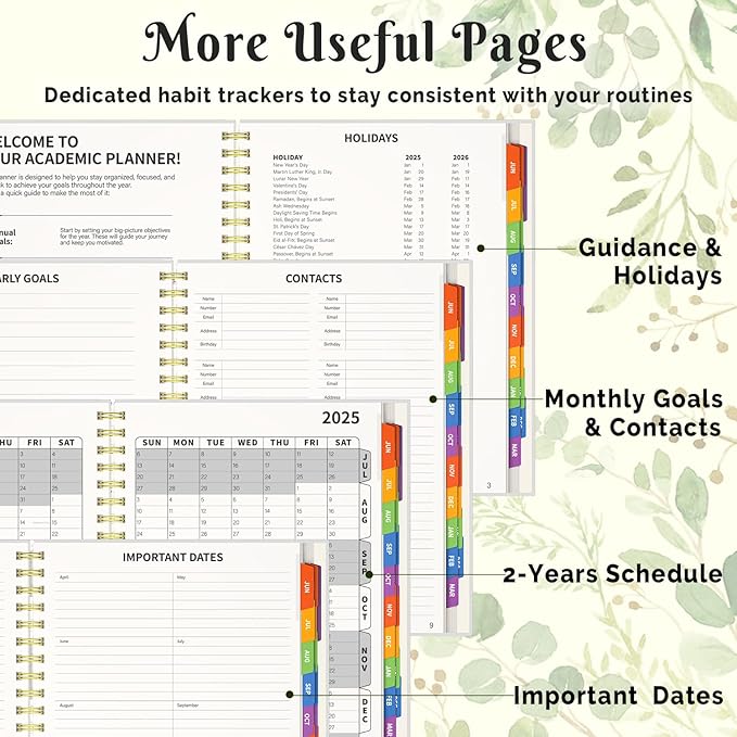 Jun 2025-Dec 2026 Academic Monthly Weekly Daily Planner for School, 19 Months Calendar 25-26 Planning Book with Colorful Tabs, 8.5" x 11" Mid Year College Organizer for Student Teacher (Greenery)