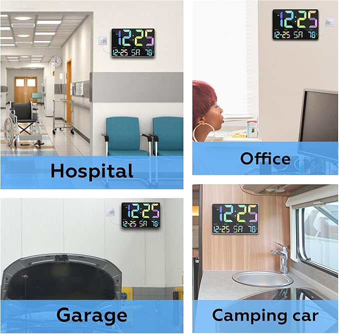 Amgico RGB Digital Alarm Clock with Snooze,Temperature,Auto Dimming,11.5" Large Display Calendar,Desk/Wall Clock for Bedroom,Living Room,Office,Home,Classroom,Kids,Elderly