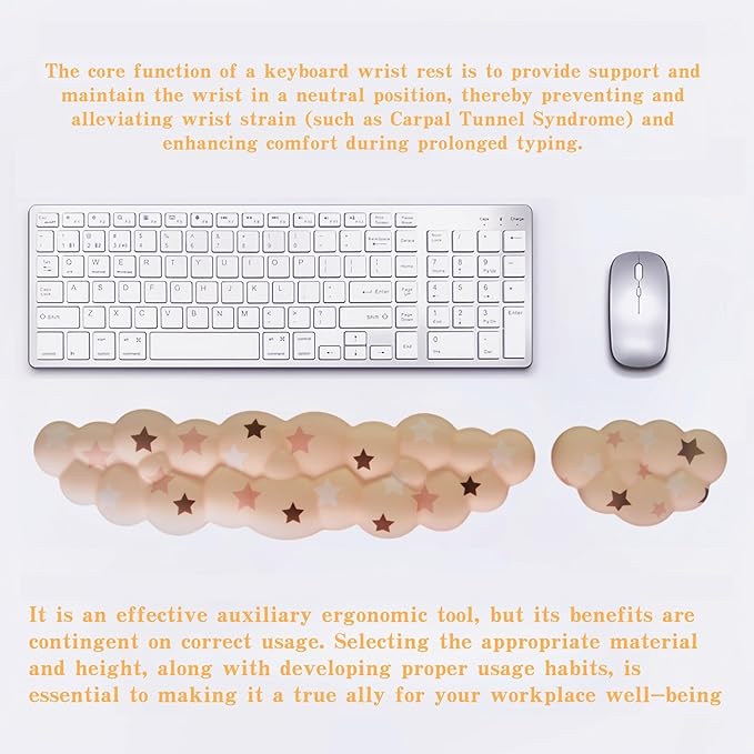 Cloud Wrist Rest Set for Keyboard and Mouse, Includes Cute Coaster, with Computers and Laptops (Milk Tea Colorful Star Set)