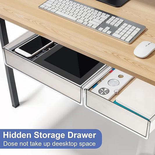 Under Desk Table Drawer Storage Organizer,2 Pack Large & Medium Slide Out Desk Drawers - Hidden Desktop Organizer,Attachable Pencil Storage Tray Under Table