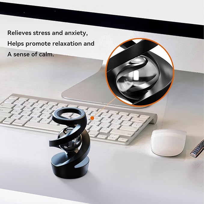 Metal Illusion Fidget Spinner, Gravity Defying Kinetic Desk Toy, Entertain and Relax - Office Ornaments and Gifts (Silver: Gold Beads)