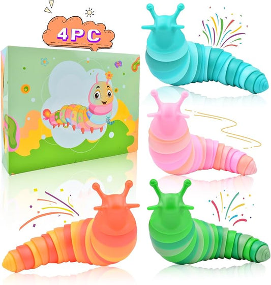 Cevioce 4 Pcs Toddler Party Favors - Fidget Toys Slugs for Students & Classroom Prizes - Goodie Bag Stuffers for Kids 3-5