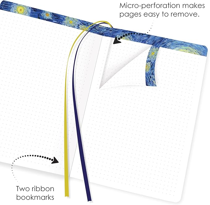 RainCaper Vegan Leather Journal Notebook, 160 Dot-Grid Pages, 5.7 inches x 8 inches, Journal - van Gogh Starry Night