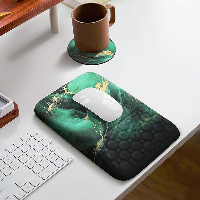 Ospelelf Mouse Pad with Wrist Rest Ergonomic Computer Comfortable Pain Relief Elevated Mousepad Wrist Support Green Gold
