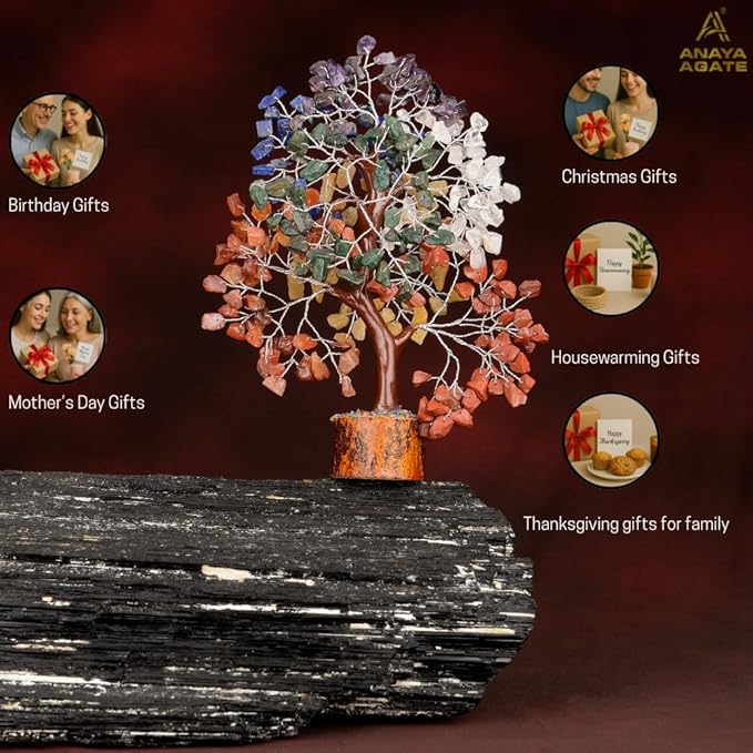 7 Chakra Tree of Life Handmade Gemstone Bonsai Trees, Crystals and Healing Stones Feng Shui Money Tree for Home Office Desk Decor, Positive Energy, Good Luck, Spiritual Birthday Gifts for Women