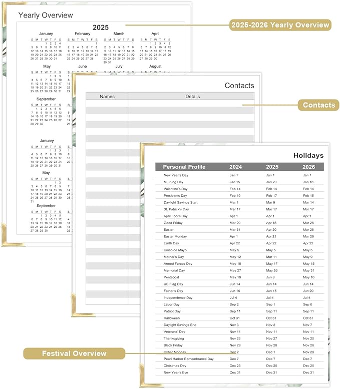Undated Daily Monthly Planner for 2025 2026 - A4 To Do List with Hourly Schedule, Hardcover Spiral Bound Daily Planner to Increase Focus, Stylish School/Office Supplies, 8.5" x 11", Green Leaf