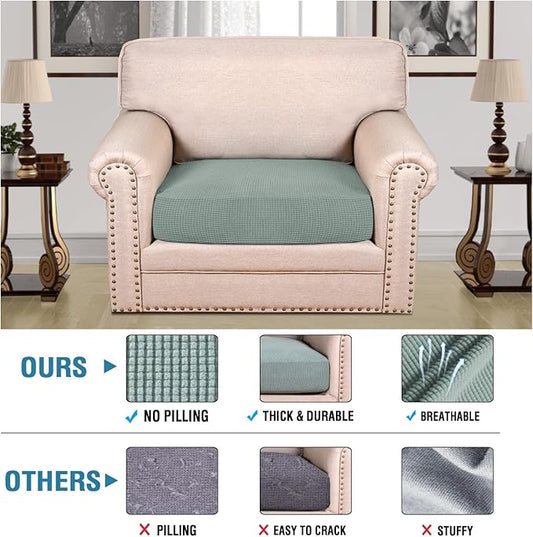 H.VERSAILTEX Super Stretch Individual Seat Cushion Covers Sofa Covers Couch Cushion Covers Slipcover Sets Thick Jacquard Textured Twill Fabric (1 Piece Chair Cushion Cover, Sage)