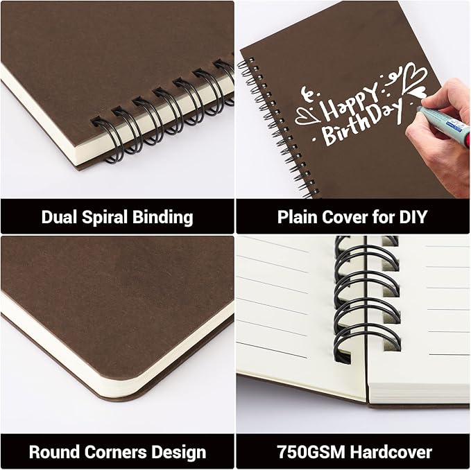 EUSOAR College Ruled Spiral Notebook, A5 6packs 5.5"X8.3" 120 Pages inches Coffee Hardcover Lined Travel Writing Notebooks Journal, Students Office Business Subject Diary Ruled Spiral Book Journal