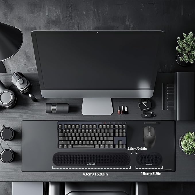 ELZO Wrist Rest for Keyboard and Mouse, Soft Memory Foam Wrist Support, Computer Ergonomic Wrist Support Pad, Non-Slip Wrist Rest for Computer Keyboard, Made Easy Typing & Relieve Wrist Pain(Black)