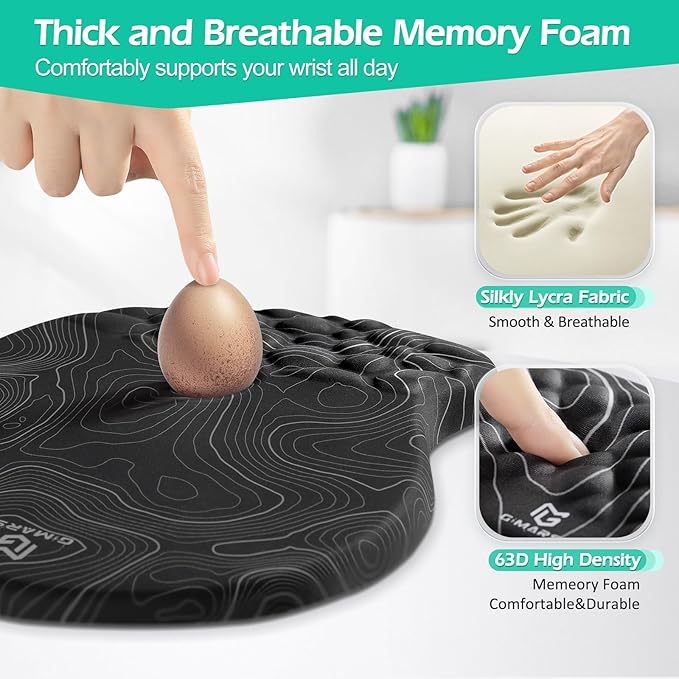 Gimars Upgrade Ergonomic Ultra-Soft Foam Keyboard Mouse Pad Wrist Rest Set, Smooth &Enlarge Wrist Support for Pain Relief, Computer, Laptop, Mac, Gaming, Office