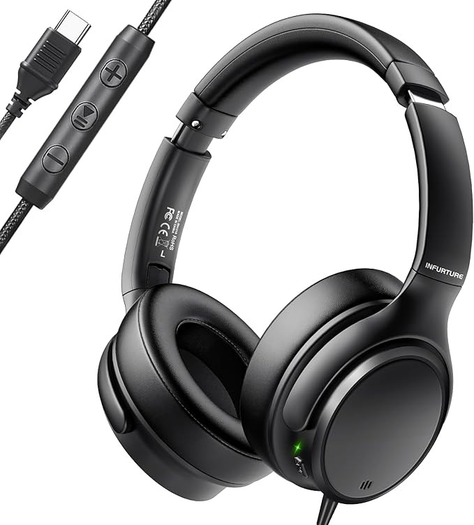 USB C Headphones Wired Over Ear USB C Wired Headphones with 28dB ANC, Foldable Type C Headphone for Boys/Girls/Men/Women/School/Travel/iPhone 16/15, Samsung Galaxy S25/S24, Google Pixel 9, Ideal Gift