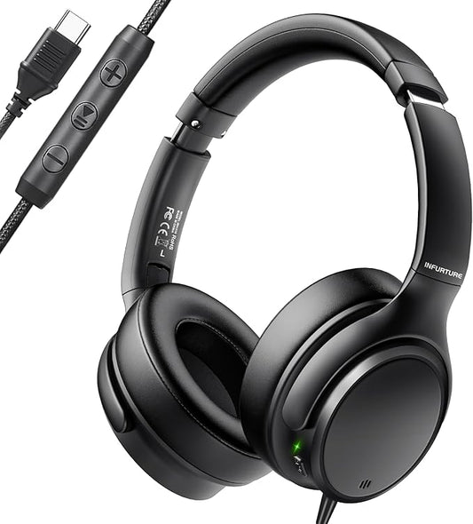 USB C Headphones Wired Over Ear USB C Wired Headphones with 28dB ANC, Foldable Type C Headphone for Boys/Girls/Men/Women/School/Travel/iPhone 16/15, Samsung Galaxy S25/S24, Google Pixel 9, Ideal Gift