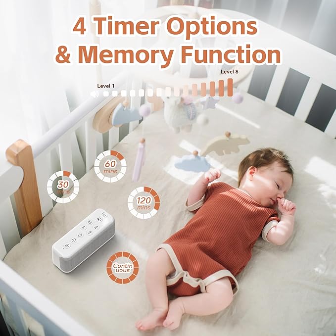 White Noise Sound Machine with 3000mAh Rechargeable Battery - Bluetooth Sleep Sound Machine with 15 Soothing Sounds, Auto-Off Timer & Headphone Jack, Portable Sound Machine for Adults, Baby & Home Use