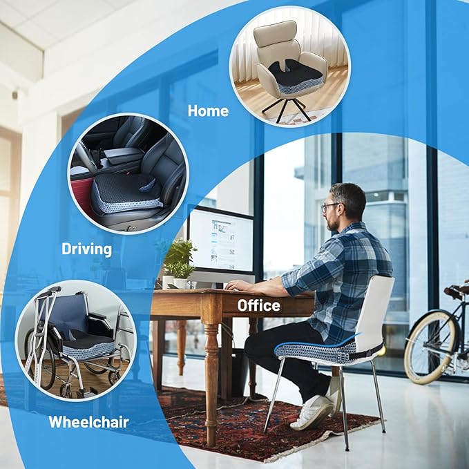 Large Memory Seat Cushion,Car Seat Cushion are Used to Relieve Sciatica, Suitable for Offices, Cars, Wheelchairs, Multi-Purpose (Black Mesh)