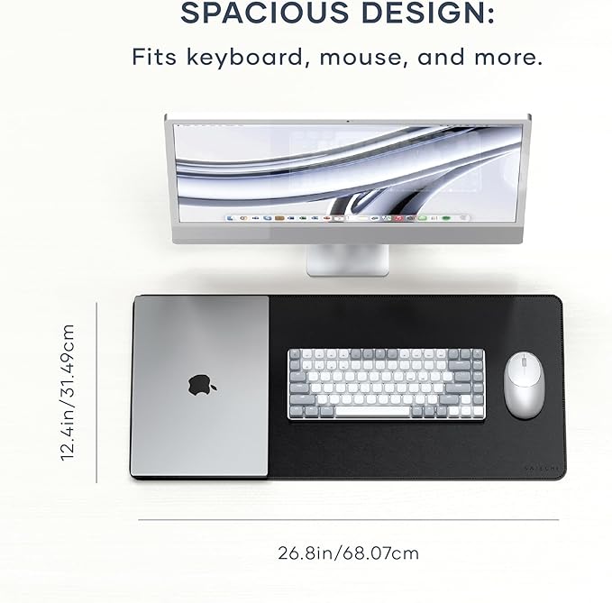 Satechi Vegan Leather Desk Mat, Large Mouse Pad Scratch and Water Resistant, Easy to Clean, Desk Pad for Office and Home, 26.8” x 12.4” x 0.1” - Black