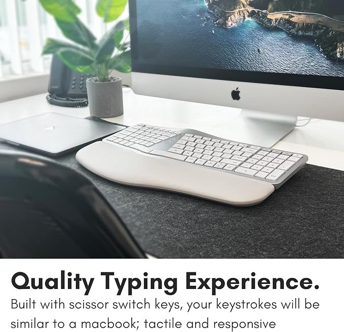 Macally Bluetooth Ergonomic Keyboard, Wireless Split Keyboard, Carpal Tunnel Comfort, Ergo Rechargeable Split Wrist Key Board - Backlit Apple 100 Key Layout for MacBook Pro/Air, iMac