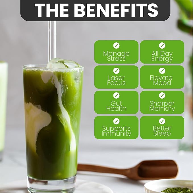 Organic Mushroom Matcha Powder Certified Pesticide-Free Grass-Fed Collagen Types I & III, 8 Fruiting Body Mushrooms Tested for Beta-Glucans Focus Digestion & Immunity 15 Servings