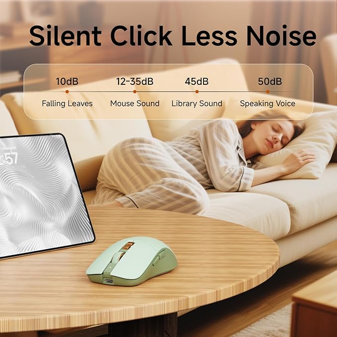 EWEADN G309 Wireless Computer Mouse,2.4G&Bluetooth Ergonomic Cordless Mice with 4000 DPI,5 Adjustment Levels,Cute and Portable Mouse for Laptops, PC and More,7 Buttons Office USB Mice-Green