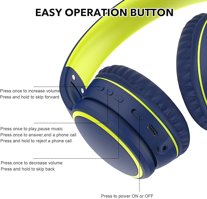 RORSOU B10 Wireless Bluetooth Over-Ear Headphones, Lightweight Folding Stereo Bass Headset with Mic, 50H Playtime, Volume Control, Bluetooth 5.3 Headphones for iPad/Travel/Tablet/PC (Blue)