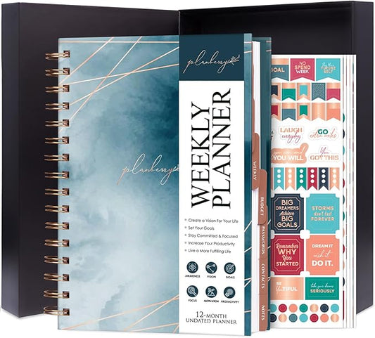 PLANBERRY Weekly Planner Premium – Undated Life Organizer & Budget Planner – Time Management, Goal Setting, To-Do List, Work-Life Balance & Habit Tracker – 6.9″ x 8.5″ (Ocean Depths)