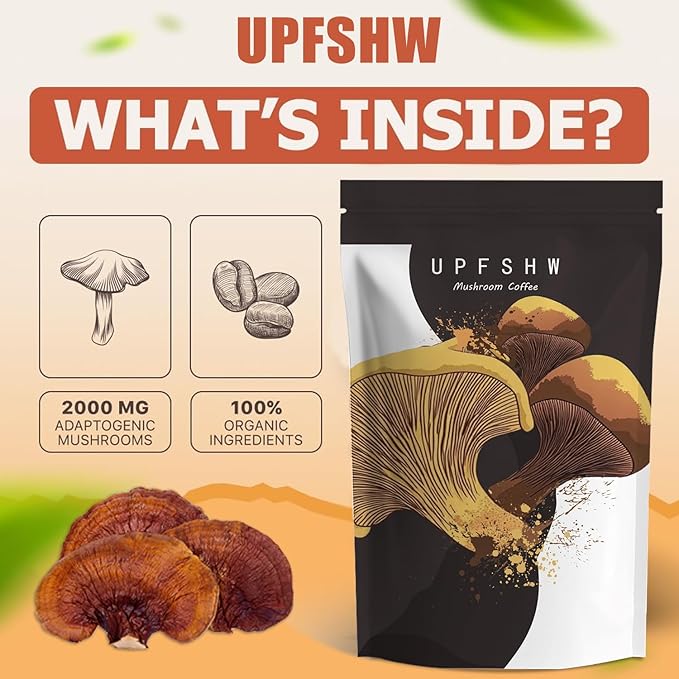 Mushroom Coffee-Classic 6 Types of Organic Mushrooms Paired with Lion Mane, Lingzhi, Cordyceps, Shiitake Mushrooms, King Horn, and Turkey Tail, Organic Mushroom Coffee (30 Portions Per Pack)