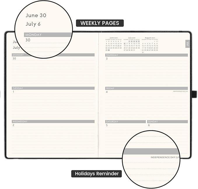 2025-2026 Planner - Academic Planner 2025-2026, July 2025 - June 2025, Weekly and Monthly Planners, 8.5" x 11", Pen Holder, Calendar Stickers, Pocket, Faux Leather Cover -Black