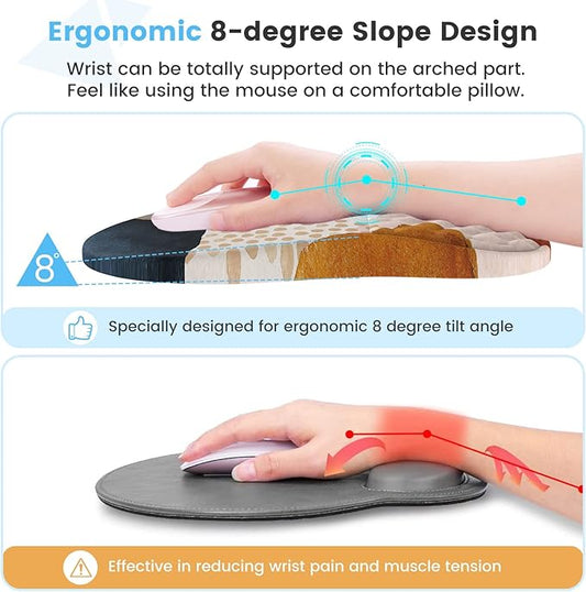 HAOCOO Ergonomic Mouse Pad Wrist Support and Keyboard Wrist Rest, 3 PCS Computer Carpal Tunnel Mouse Pads for Desk with Coaster Set, Memory Foam Mousepad with Non-Slip PU Base for Home Office, Boho