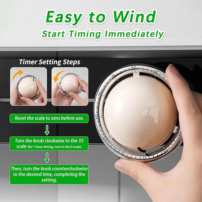 Mechanical Kitchen Timer, Cute Wind Up 60-Minute Manual Countdown for Kids, Classroom, Home, Study and Cooking
