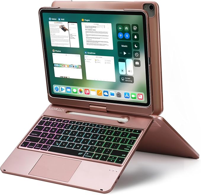 Keyboard Case for iPad Air 13 inch M3 2025&M2 2024, Mulit Touchpad Backlight 360 Rotatable Cover Wireless Pencil Holder