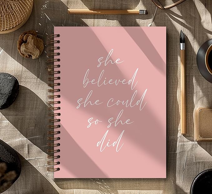 She Believed She Could so She Did Inspirational Notebooks Journal for Women,Pink Preppy Notebook Journal,Affirmation Journal, Inspirational Gifts for Women,Spiral Notebook 5.5x8.3