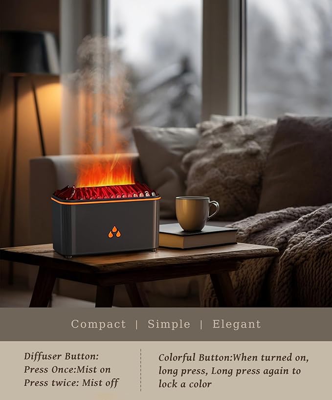 Essential Oil Diffuser, Fireplace Flame Aromatherapy Diffuser, 7 Color Changing Light, Aromatherapy Humidifier with Auto Shut-Off for Home, Bedroom, Yoga, Spa(White)