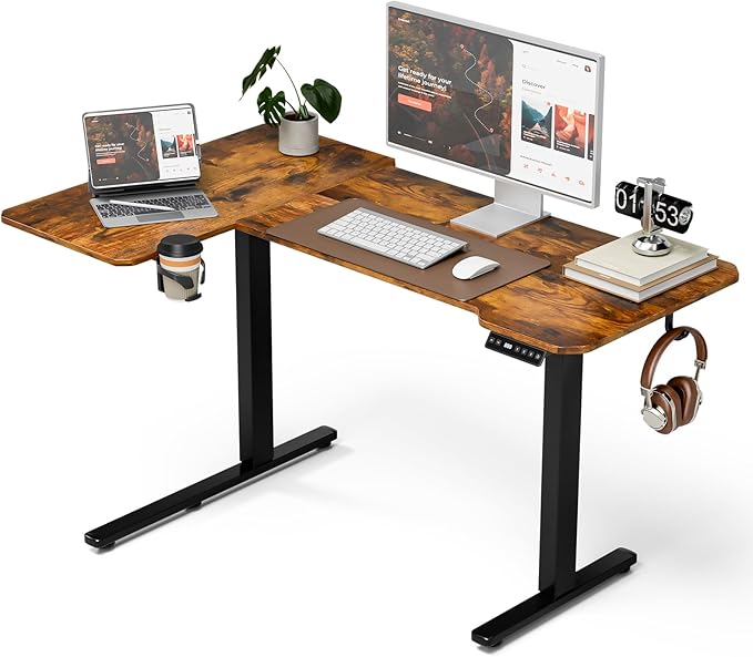 51" Reversiable L-Shaped Electric Standing Desk Adjustable Height Gaming Stand Up Corner Desk Sit Stand Home Office Computer Desk with Splice Board,Black Carbon Top