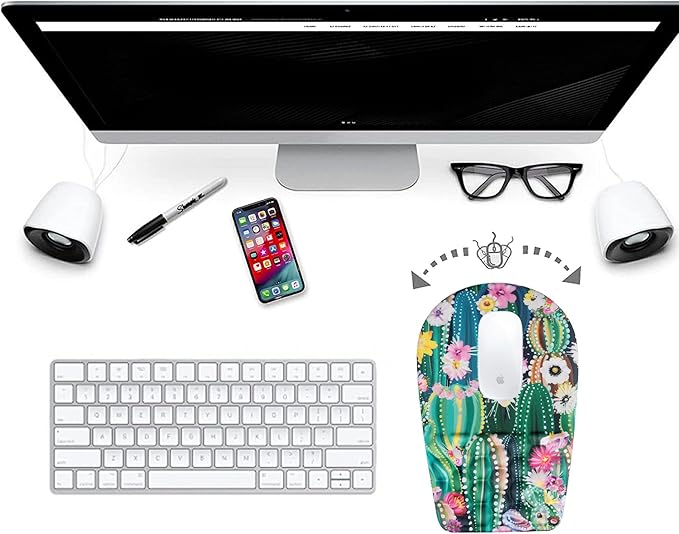 Ergonomic Mouse Pad Wrist Support,Upgrade Mousepad with Massage Design,Non-Slip PU Base Desktop Mouse Pads for Pain Relief, Computer, Office & Home,12 x 8 in（F-Abstract Cactus）