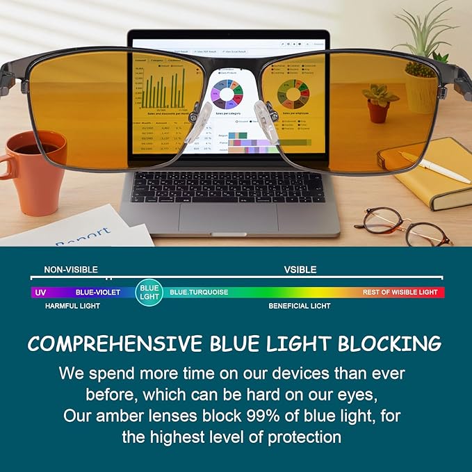Blue Light Blocking Glasses UV400 Anti Eyestrain Computer Gaming Blue Light Screen Blocker Metal Eyewear for Men Women