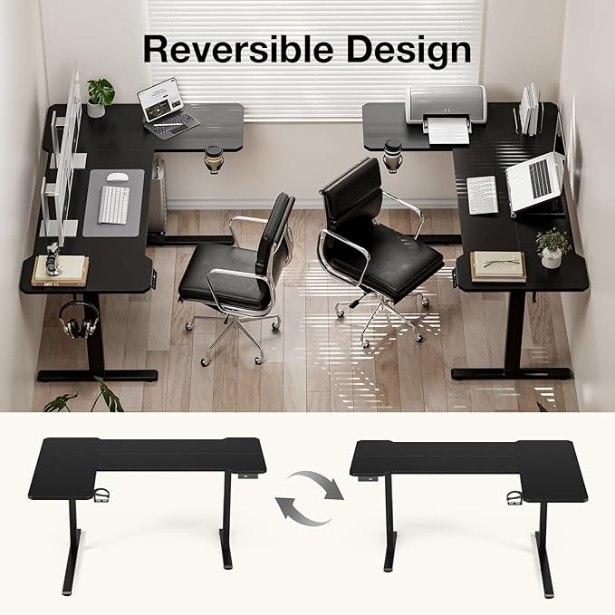 51" Reversiable L-Shaped Electric Standing Desk Adjustable Height Gaming Stand Up Corner Desk Sit Stand Home Office Computer Desk with Splice Board,Black Carbon Top