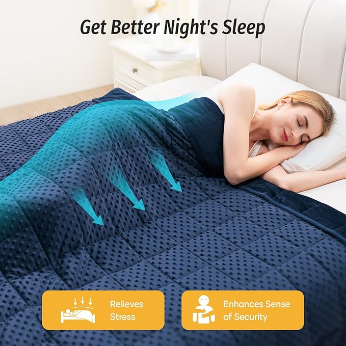 Wemore Minky Dot Weighted Blanket for Adults Twin Size 15 lb, Soft Heavy Blanket for Stress Relief and Sleep Promotion, Breathable Blanket for All-Season with Glass Beads, Navy Blue 60 x 80 inches