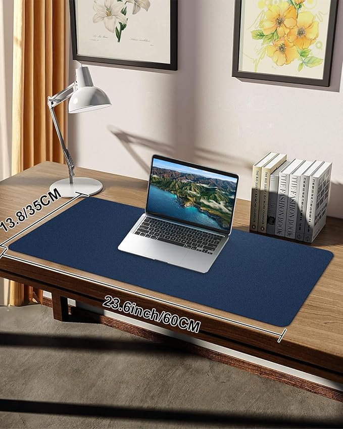 Pu Leather Desk Protector & Writing Pad, Non-Slip Laptop Mat - Waterproof, Office/Home (23.6"x13.8", Midnight Blue)