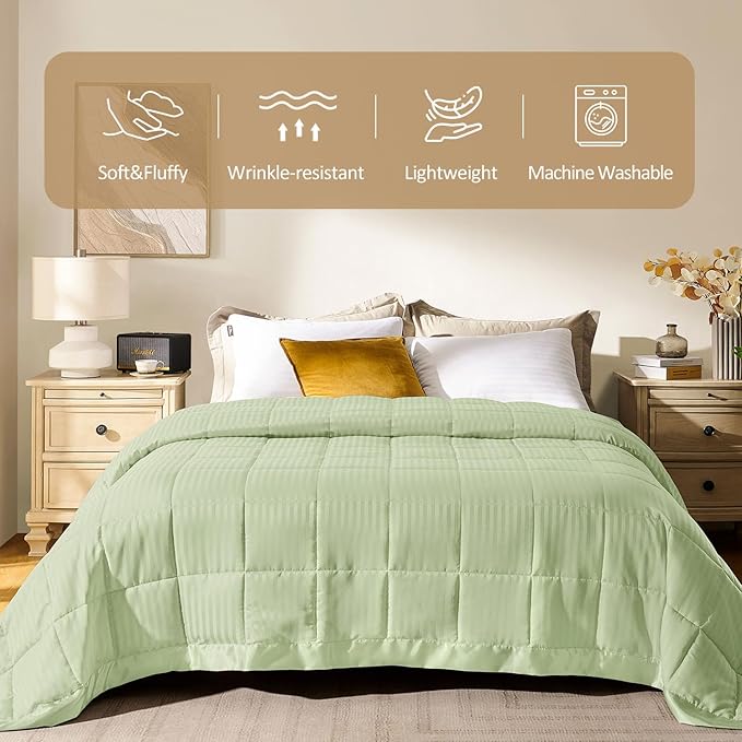 downluxe King Size Blanket with Satin Trim, Lightweight Down Alternative King Blanket for All Season, Machine Washable (Sage Green, 108 x 90 Inch)