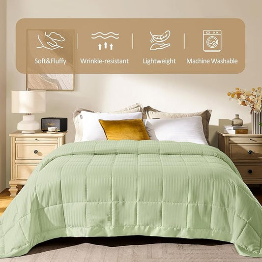 downluxe Queen Size Blanket with Satin Trim, Lightweight Down Alternative Blankets Queen Size for All Season, Machine Washable (Sage Green, 90x90 Inch)