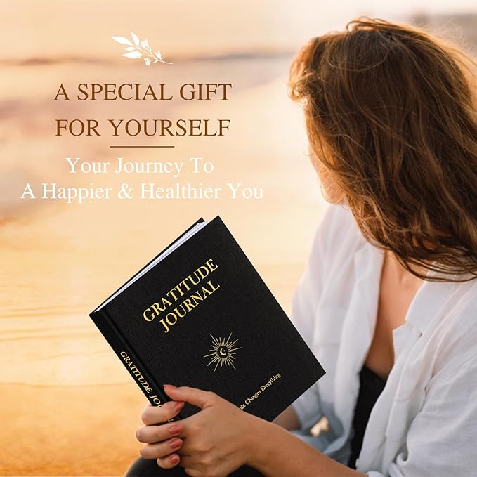 Lanpn Daily Gratitude Journal for Men Woman, 4 Month Mindfulness & Affirmation Planner, 7.8"x9.2" The 5 Minute Grateful Diary, Guided Reflection with Positivity Prompts Undated Notebook, Black