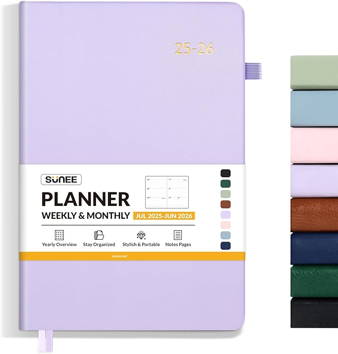 SUNEE 2026 Weekly & Monthly Hardcover Planner 5.5" x 8.3" - 12 Month (January 2026 - December 2026), Small Hardcover Planner, Pocket, Notes, 100 GSM Paper, Purple