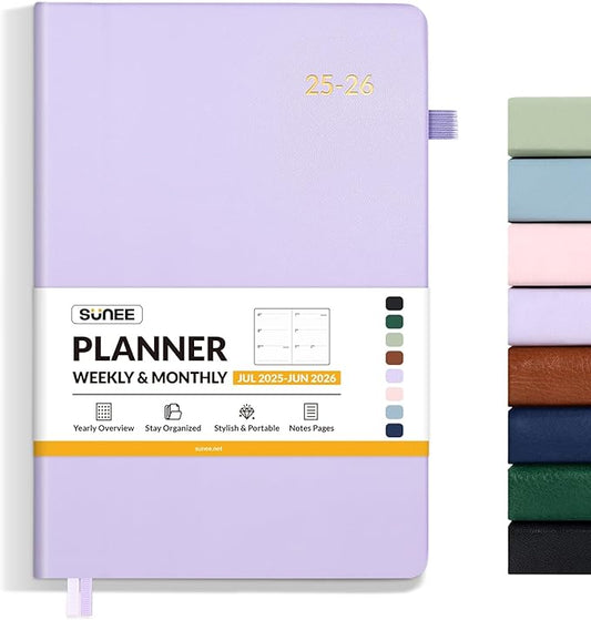 SUNEE 2026 Weekly & Monthly Hardcover Planner 5.5" x 8.3" - 12 Month (January 2026 - December 2026), Small Hardcover Planner, Pocket, Notes, 100 GSM Paper, Purple