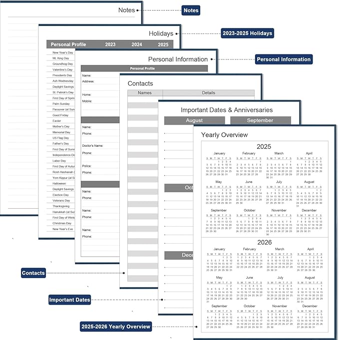 Daily & Monthly Planner for 2025 2026 or Anytime - ADHD Planner Two Pages Per Day, Daily Planner Undated to Increase Focus, Eliminate Overwhelm, Achieve Your Biggest Goals, 5.8'' × 8.3'', Blue
