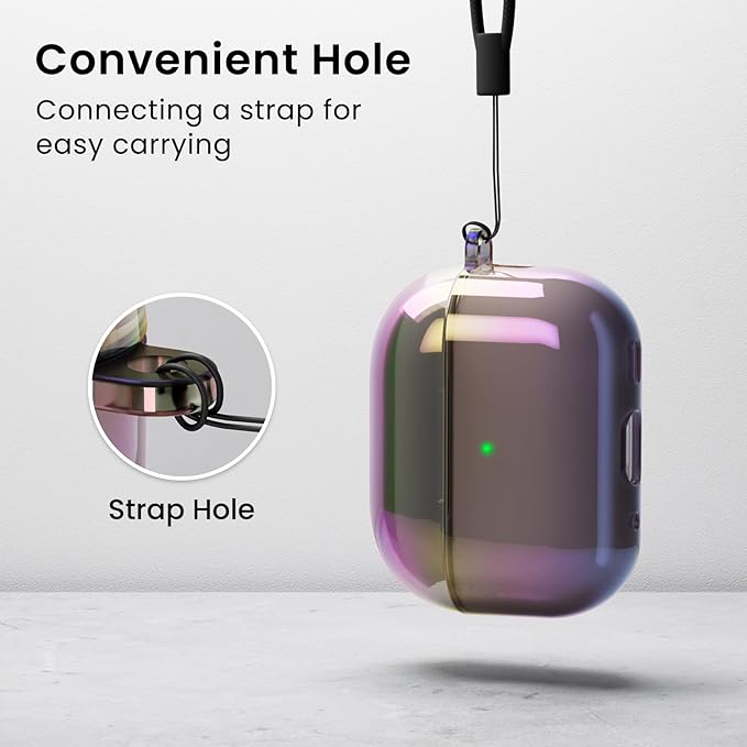 ORNARTO for AirPods Pro 2 Case 2023/2022–Stylish Gradient Clear TPU, LED Visible, Shockproof Protective Case Cover for AirPods Pro 2nd Generation with Lanyard-Iridescent Purple