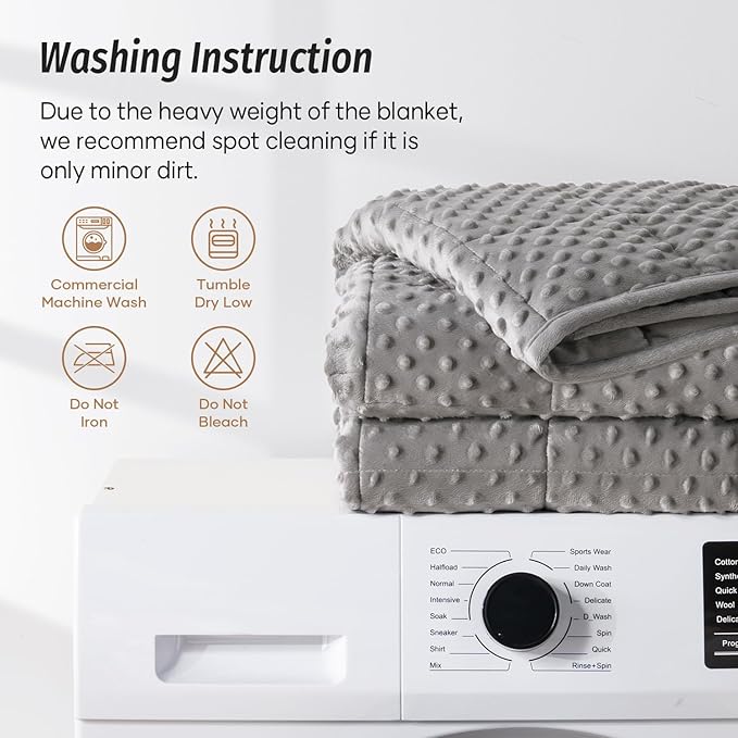 Wemore Minky Dot Weighted Blanket for Adults Queen Size 15 lbs, Soft Cozy Heavy Blanket for Stress Relief and Sleep Promotion, Breathable Blanket for All-Season with Glass Beads, Grey 60 x 80 inches