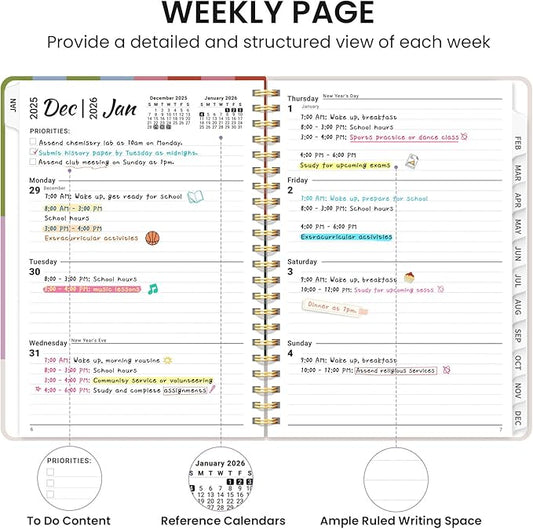 2026 Planner, Monthly and Weekly Calendar Planner for Women, January 2026 - December 2026, Hardcover Pretty 2026 Agenda Planner Book with Tabs, Spiral Bound, Perfect for School Office Home Supplies, 6.3" x 8.5" - Color Column