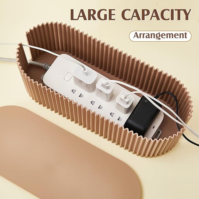 Marsui 2 Pcs Cable Management Box Cord Hider Organizer with 46 Pcs Cable Management Kit Wire Box for Power Strips Surge Protectors Desk TV Computer Wires Home Office(Light Coffee)