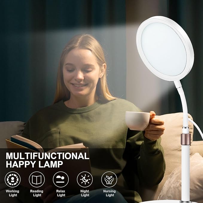 Light Therapy Lamp, UV-Free 10000 Lux Therapy Light with 3 Color Temperature Modes & Adjustable Brightness & Timer, Happy Therapy Lamp for Lift Mood